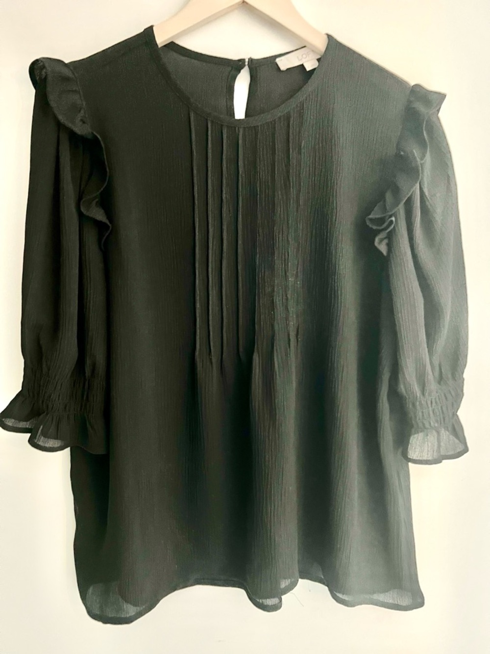 LOFT Black Blouse with Ruffle Accents size L